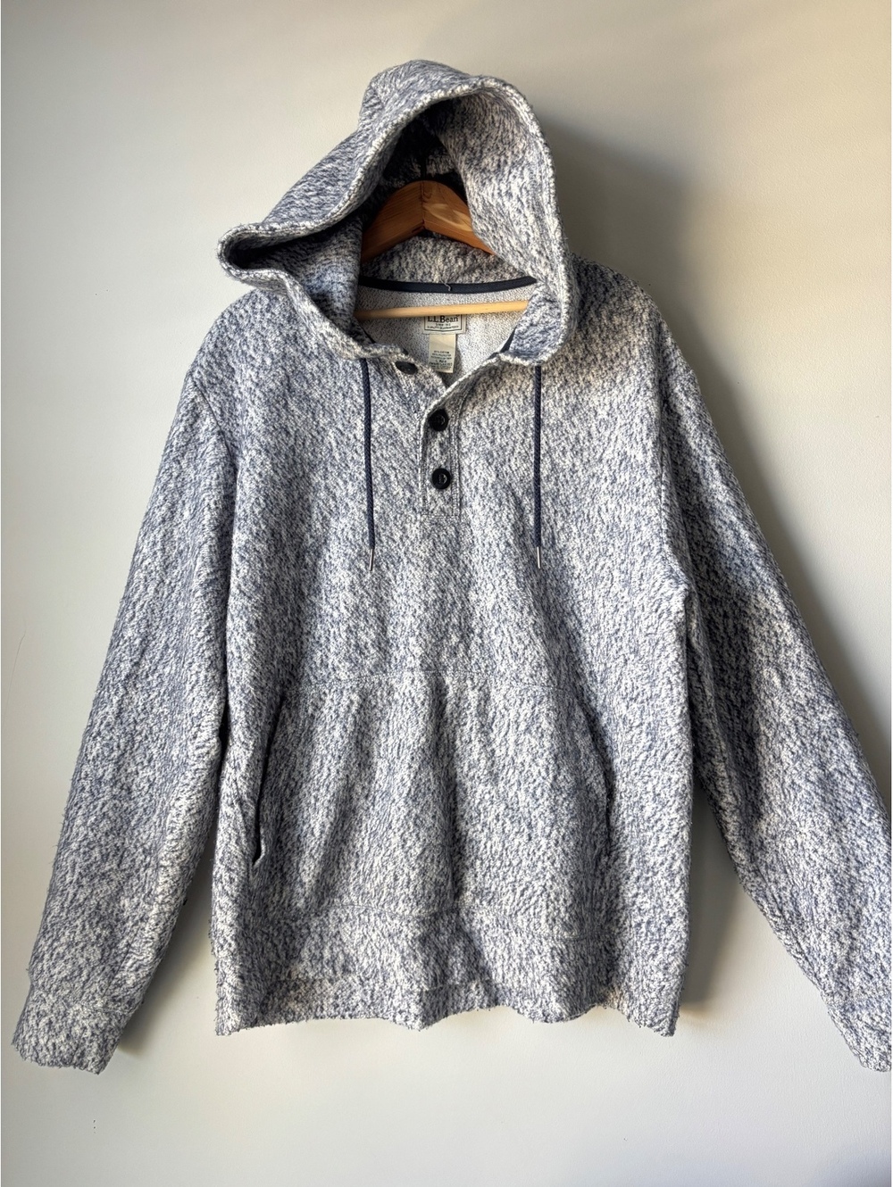 L.L.Bean Men's Hooded Pullover Sweatshirt, Gray and White